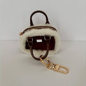 Brown Faux-Shearling Mini Bag Keychain